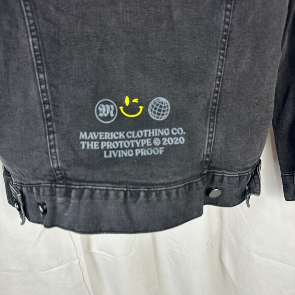Maverick Black Denim Jacket Small Cotton/Spandex Embroidered Details - Picture 3 of 7